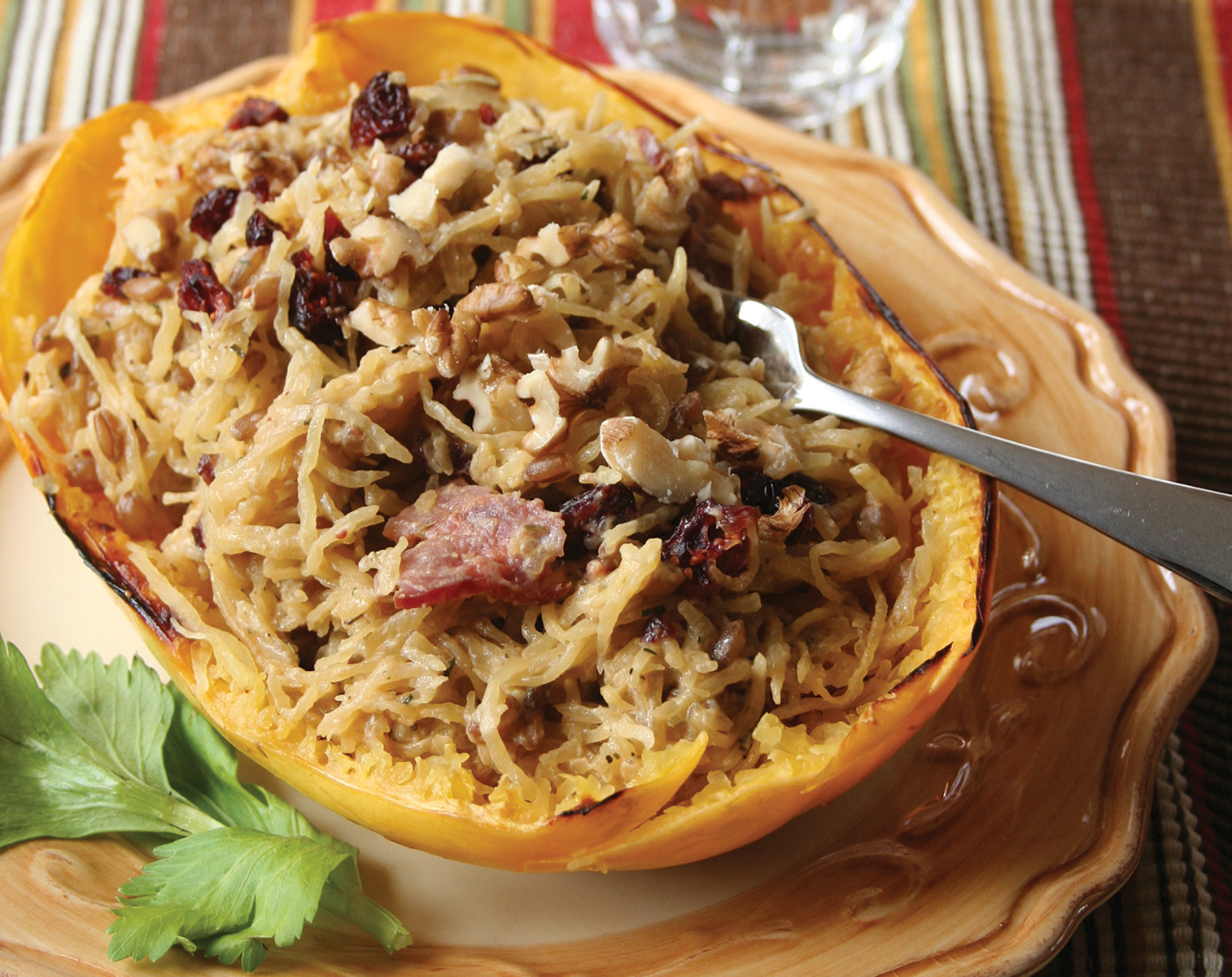 Festive Spaghetti Squash Boat with Mascarpone, Bacon, and Cranberries - Grit